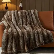 NEWCOSPLAY Faux Fur Twin Blanket Luxury Fluffy Thick Warm Blanket for Couch Sofa Bed 1000GSM (Stripe Dark Brown, Twin(60"x80"))