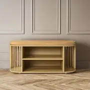 Furb Storage Ottoman Foot Rest Stool Bench Padded Seat Entryway Bench with Open Shelves