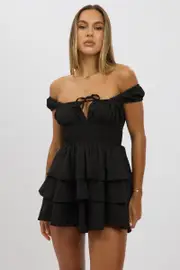Black Playsuit Layered Shorts - Size 16XL, Women's Playsuit