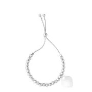 Sterling Silver Beads And Heart Charm Adjustable Bolo Friendship Bracelet , 9.25"