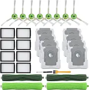26 Pack Replacement Parts for iRobot Roomba i7 i7+ i3 i3+ i4 i4+ i6 i6+ i8 i8+/Plus E5 E6 E7 Vacuum Cleaner, 2 Sets of Rubber Brushes + 8 Filters + 8 Side Brushes + 8 Vacuum Bags