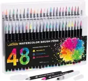 VACNITE Watercolor Brush, Color Brush Pen, 48 Color Set, Water-Based Brush Pen,