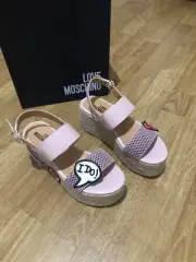 Auth Love Moschino Funny Patches Platform Wedges Sz 36 BNIB