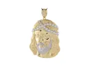 10k or 14k Two Tone Gold White CZ 7.2cm Face of Jesus Religious Big Pendant