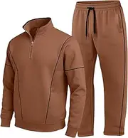 [URBAN BUCK] Mens Loungewear Sets Casual Lounge Jogging Workout Sweatsuit Leath Men Heavy Track Suits Quarter Zip 2 Piece suit