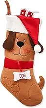 ALIBBON 17 Inches Dog Christmas Stockings Large Brown Dog with Christmas Hat Christmas Stockings Dog Pet Stockings Hanging Stockings for Fireplace Christmas Decor