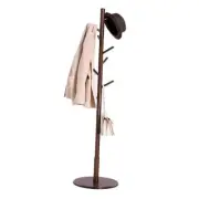 Solid Wood Coat Rack, Free Standing Hall Coat Tree with 8 Hooks, 3 Height