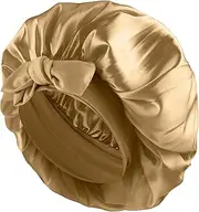 Abeillo Silk Sleep Bonnets for Women, 1PC Adjustable Satin Night Sleeping Cap Soft Elastic Band Silk Bonnets for Sleeping, Hair Bonnet with Tie Band for Curly Hair Braid Women (Gold)