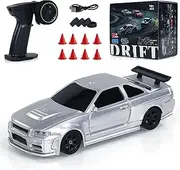 1/43 Scale Mini Racing Drift RC Car with Lights, 2.4G Mini RC Car RC Racing car Remote Control car, Built-in Gyro, for Boys Girls Adults (Silver)