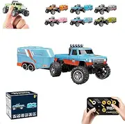 RipRush Mini Monster 1:64 Off-Road LED Alloy Racer – Rip Rush Compact Remote Control Truck with LED Lights, Aerospace-Grade Alloy Construction Mini Monster Truck RC Car with Trailer (Blue Orange)