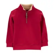 Carter's Kids Boys Red Quarter-Zip Fleece Pullover Sweater Size 4 Long Sleeve