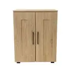 Storage Cupboard Double Door Low Style Shelves Cabinet Organizer Oak