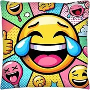 Funny Emoji Accent Cushion Cover | Pop Art Home Decor | Gift Idea for Men Women Boys Girls | 45x45cm 18x18” | Crying Laughing Emoji