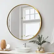 [OIKITURE] Wall Mirror 80cm Round Makeup Mirror Home Furniture Gold