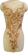 Heavy Luxury Handmade Beading Glass Beads for Evening Dress Lace Fabric Patch Wedding Dress Applique Accessories (Gold, A-12x30 inch)