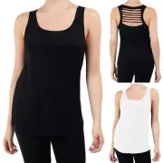 Ladies Womens Plain Vest Sleeveless Stretchy Cami Slashed Back Wide Tank Tops
