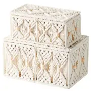 2PCS Bohemian Macrame Storage Basket with Lid Organza Gift Bags Decorative Wo...