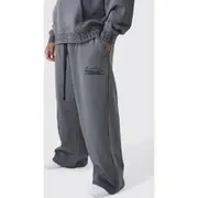 Mens Charcoal Plus Wide Leg Homme Embroidered Varsity Joggers