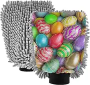 Wash Mitts Car Washing Absorbent Chenille Microfiber Mitts Car Cleaning Tools Scrub Pad Scratch Free Soft Colorful Easter Eggs, Large x 2 Pack