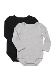 [Bonds] Bonds Newbies Wonderbodies Cotton Long Sleeve Bodysuit 2 Pack in Grey/Black Size: Newborn Newborn Grey/Black