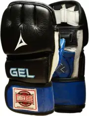 Amber Gel Sparring MMA Glove, Real Leather Combat Mitts, Shock Absorbing Padding