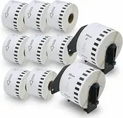 BETCKEY - Continuous Labels Replacement for Brother DK-22223 (50mm x 30.48m), Compatible with Brother QL Label Printers [10 Rolls + 2 Reusable Cartridges]