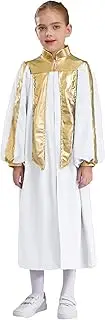 [Jugaoge] Boys Girls Muslim Arabic Thobe Long Sleeve Metallic Stole Arabic Abaya Kaftan Church Worship Choir Robe