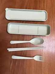 2 Reusable Travel Utensils Sets of Fork, Spoon & Chopsticks made of Wheat Straw