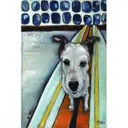 "Dog on Surfboard" by Tori Campisi Painting Print on Canvas-blue -yezhibbb701 12x18 in 30x45cm