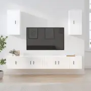 TV Cabinet Set 6 Piece Wall TV Unit High Gloss White Engineered Wood vidaXL