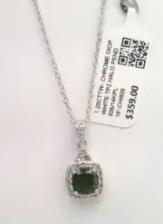 $359 SS/14KPL/925 NATURAL 1.20CTTW CHROME DIOPSIDE & TOPAZ HALO PENDANT NECKLACE