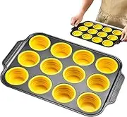 Cake Silicone Mold - 12 Cups Muffin Pan | Non Stick Foldable Bread Pan for Chocolate Pie Cheesecake Mousse Home Kitchen Professional Bakery