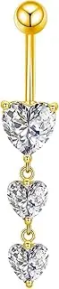 [Gojewen] Gold Belly Button Bars 10mm Heart Dangle Navel Rings Surgical Steel Long Belly Piercing Jewellery for Women