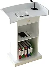 Lectern Podium Stand, Podium Stand Podium Wood Stand Portable Floor Standing Pulpit for Speakers/Wide Read Surface & Storage Shelf Pulpits for Churches, Wooden Reception St,White
