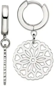 [JewelryWeb] Stainless Steel Polished Flower Hinged Hoop Long Drop Dangle Earrings 36.32x13.3mm Wide-Hoop Earring for Women