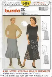 C292 BURDA 8407: SKIRT SIZE 8-20 SEWING PATTERN