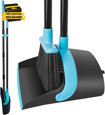 Dust Pan and Broom Set with 48" Long Handle,House Broom with Standing Dustpan C