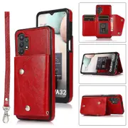 For Samsung A32 5G Wallet Back Cover, PU Leather Case With Card Holder Phone Case - Red