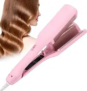 French Wave Curling Iron, Rommantic French Egg Roll Curling Iron, 32mm Egg Roll Hair Waving Iron, Hair Curler with Temperature Control, Water Ripple V-Shapedionic Hair Curling Ir (Pink)