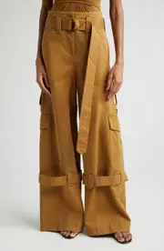 Zimmermann Belted Wide Leg Cotton Cargo Pants in Khaki at Nordstrom, Size 1