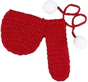 [FreeNFond] Knit Jimmy Warmer with Snow Balls Funny Peter Heater White Elephant and Christmas Gag Him Men Husband Boyfriend, Red, Large