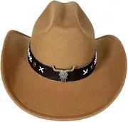 YFVFAGDMKV Vintage Western Cowboy Hat for Men Women with Shapeable Wide Brim Cowgirl Felt Hat Sunshade Cowboy Hat Hombre Caps(9)