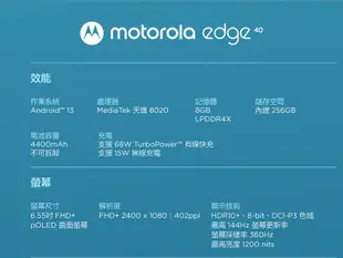 Motorola Edge 40 8G/256G 6.55吋曲面智慧型手機 防水 (9.2折)