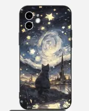 NEW Van Gogh Starry Night & Black Cat Phone Case Cute iPhone 14 Pro NWT