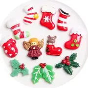 10 Assorted Flatback Resin Christmas Sock Glove Angel Cabochons Embellishments