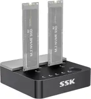 SSK NVMe SSD Cloner, M.2 Duplicator Dual Bay Enclosure, Tool-Free Black