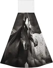 BWLHJKE Coral Velvet Hand Wipes Kitchen Dish Cloths Black and White Horses Hand Towels Microfiber Cleaning Cloths for Bathroom Hanging Washcloths Kitchen Towels Absorbent Dish Towels