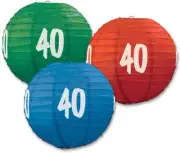3 Paper Lanterns 9.5" Dia 40th Birthday Anniversary Party Decorations