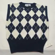 NWT Russ Petites Argyl Cardigan Sweater Pullover M Preppy Casual Chic Vintage
