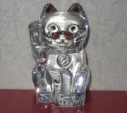Baccarat Crystal Maneki Neko Lucky Cat Beckoning Fortune CAT Clear w/BOX MINT JP